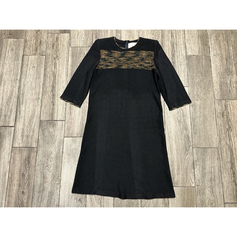 VTG Steve Fabrikant BLACK Wool Blend Knit Shift Dress Size M/L  MEASUREMENTS *